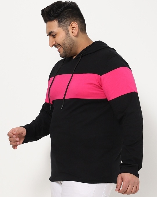 Shop Peppy Pink Plus Size Colorblock Full sleeve Hoodie T-shirt-Back