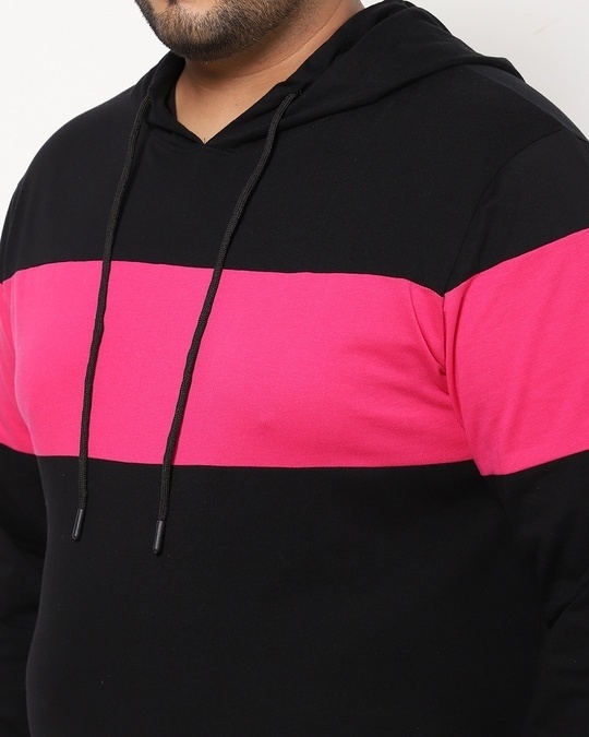 Shop Peppy Pink Plus Size Colorblock Full sleeve Hoodie T-shirt
