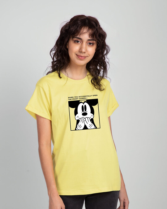 Shop Camera Mickey Boyfriend T-Shirt (DL) Pastel Yellow-Front
