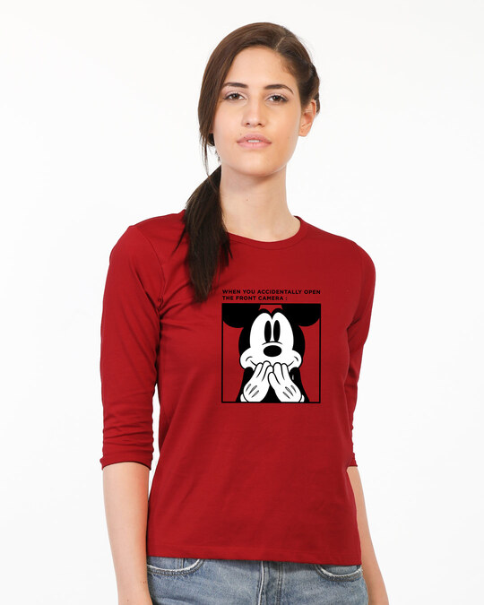 Shop Camera Mickey Round Neck 3/4 Sleeve T-Shirt (DL) Bold Red-Back