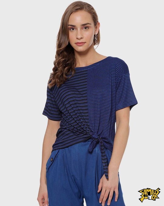 Shop Blue Casual Half Sleeve Stylish Top-Front