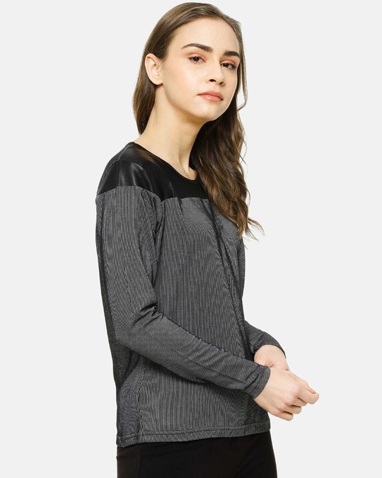 Shop Casual 3/4 Sleeve Striped Women Charcoal Top-Back