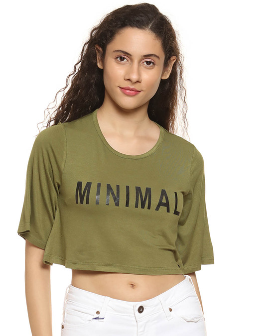 Shop Casual Half Sleeve Printed Women's Green Top-Front