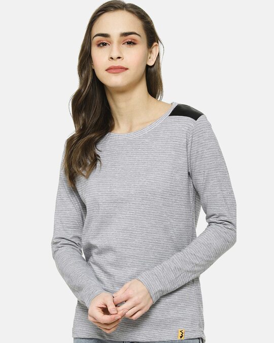 Shop Casual Raglan Sleeve Self Design, Color Block Women's Grey Top-Front