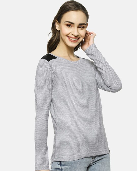 Shop Casual Raglan Sleeve Self Design, Color Block Women's Grey Top-Back