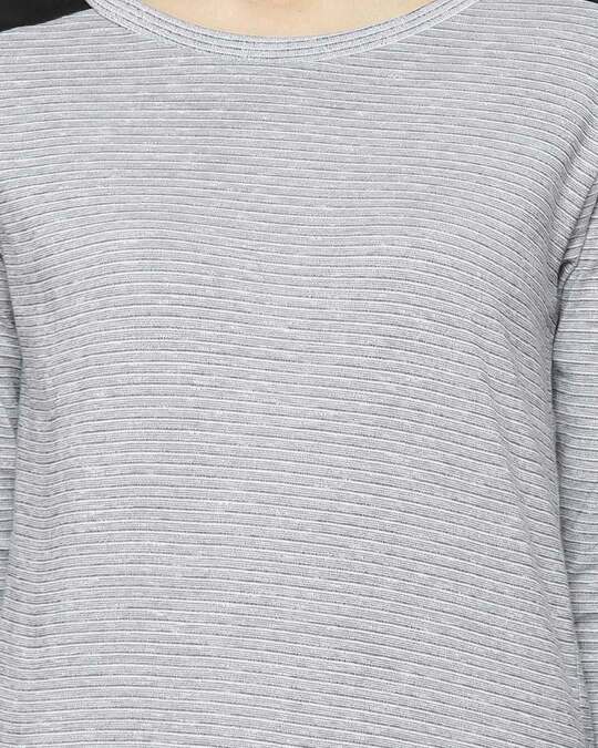 Shop Casual Raglan Sleeve Self Design, Color Block Women's Grey Top
