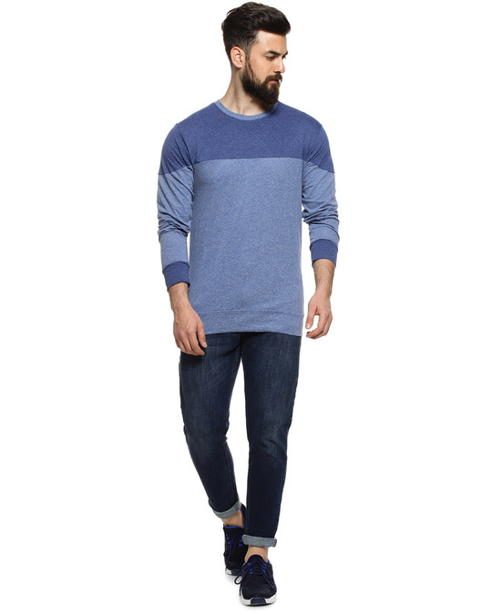 Shop Color Block Men's Round Neck Blue Stylish Casual T-Shirt-Full