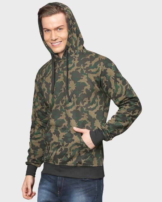 Shop Men's Green Camouflage Full Sleeve Stylish Casual Hooded Sweatshirt-Design