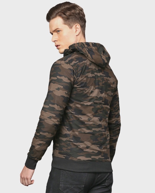 Shop Men's Green Camouflage Full Sleeve Stylish Windcheater Jacket-Back