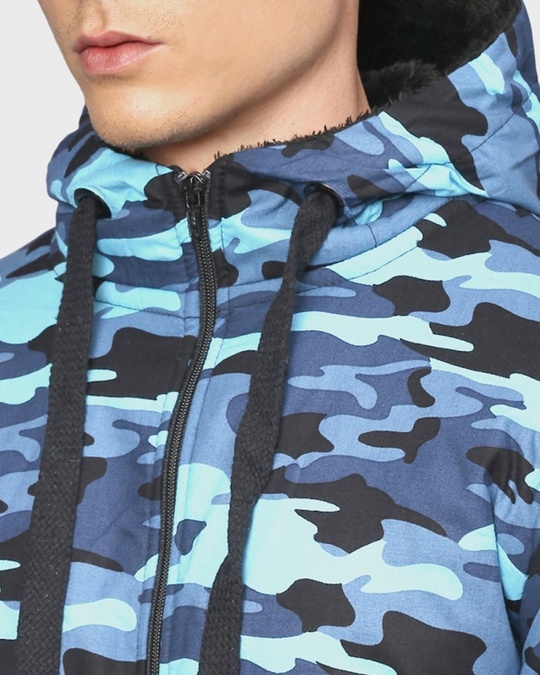 Shop Men's Blue Camouflage Full Sleeve Stylish Windcheater Jacket-Full