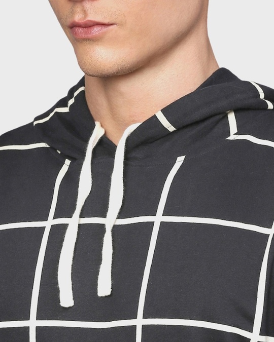 Shop Men's Black Checks Full Sleeve Stylish Casual Hooded Sweatshirt-Full