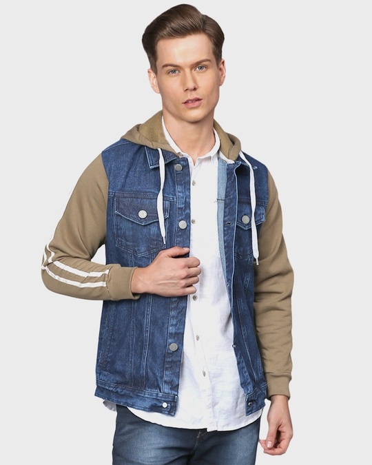 Shop Men's Multicolor Colorblock Full Sleeve Stylish Casual Denim Jacket-Front