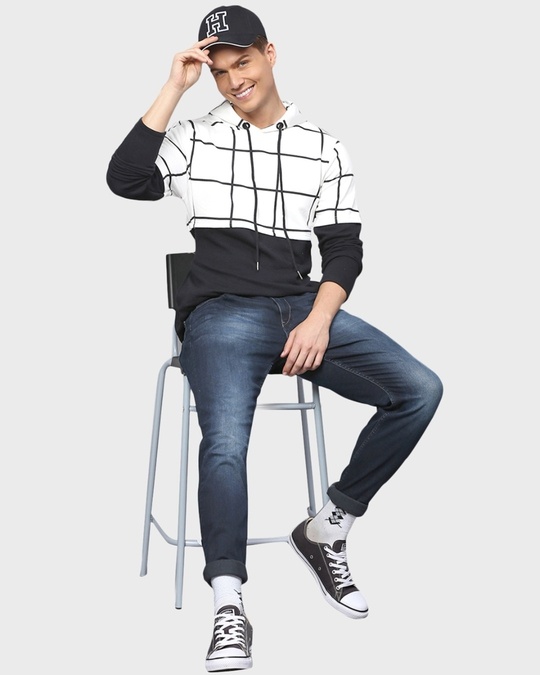 Shop Men's White Colorblock Full Sleeve Stylish Casual Sweatshirt