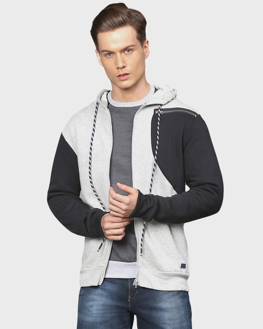 Shop Men's Grey Colorblock Full Sleeve Stylish Casual Sweatshirt-Front