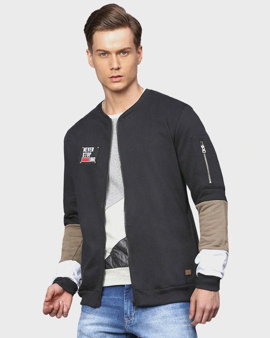 Shop Men's Black Colorblock Full Sleeve Stylish Casual Sweatshirt-Front