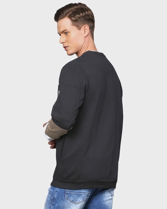 Shop Men's Black Colorblock Full Sleeve Stylish Casual Sweatshirt-Back