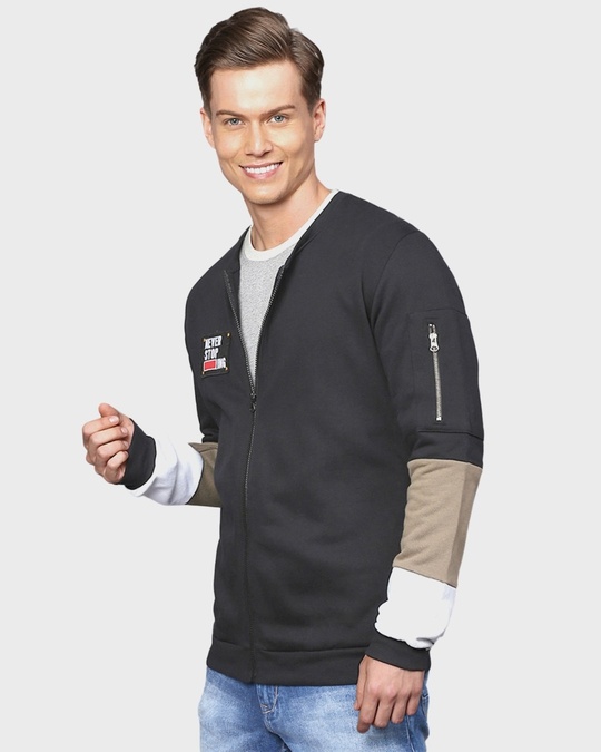 Shop Men's Black Colorblock Full Sleeve Stylish Casual Sweatshirt-Design