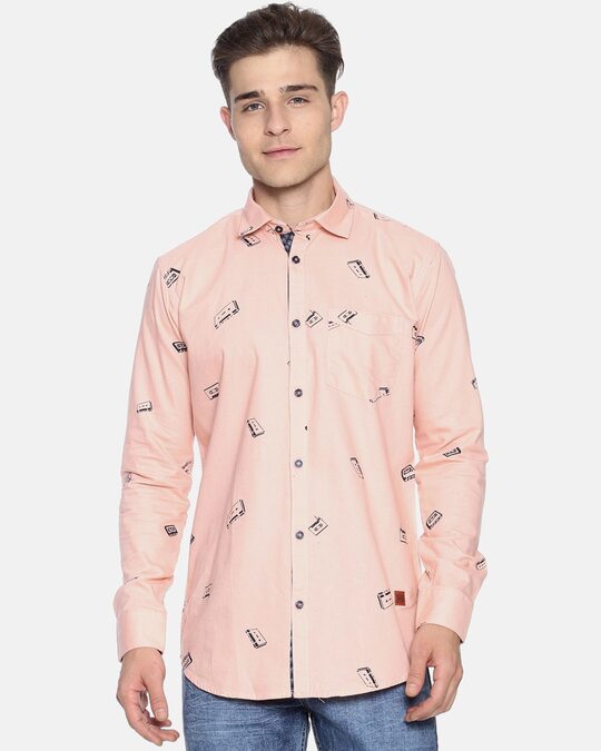 Shop Men's Pink Graphic Design Stylish Casual Shirt-Front