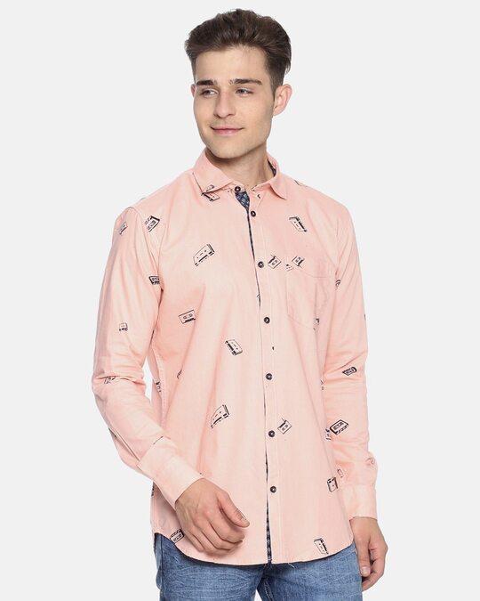Shop Men's Pink Graphic Design Stylish Casual Shirt-Back