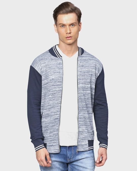 Shop Men's Blue Full Sleeve Stylish Casual Windcheater Varsity Jacket-Front