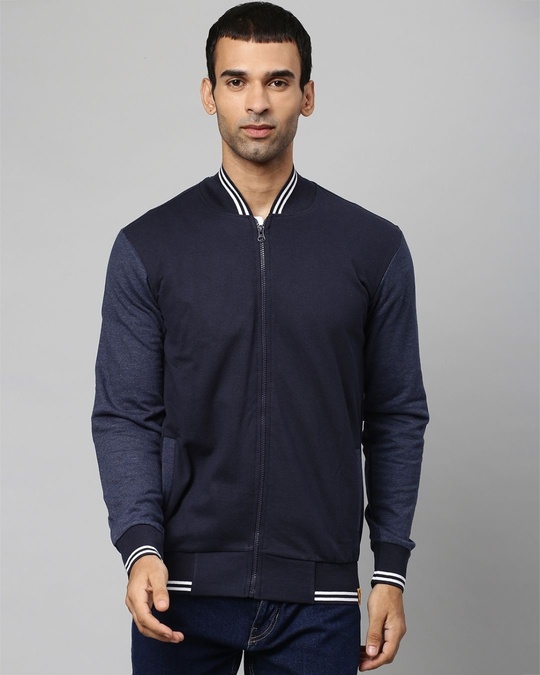 Shop Men's Blue Full Sleeve Stylish Casual Windcheater Varsity Jacket-Front