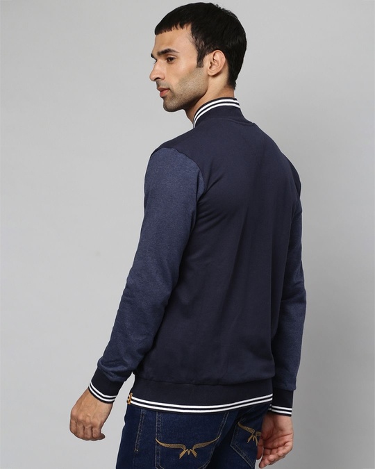 Shop Men's Blue Full Sleeve Stylish Casual Windcheater Varsity Jacket-Back