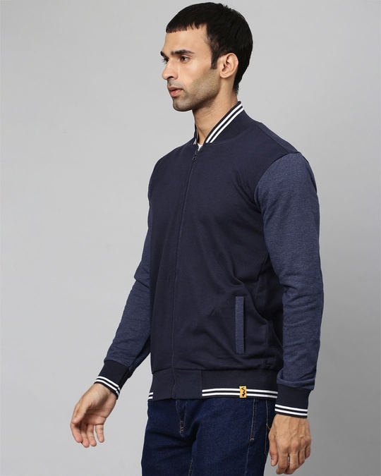 Shop Men's Blue Full Sleeve Stylish Casual Windcheater Varsity Jacket-Full