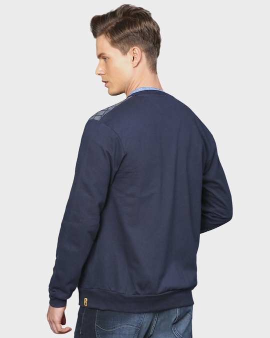 Shop Men's Navy Full Sleeve Stylish Windcheater Jacket-Back
