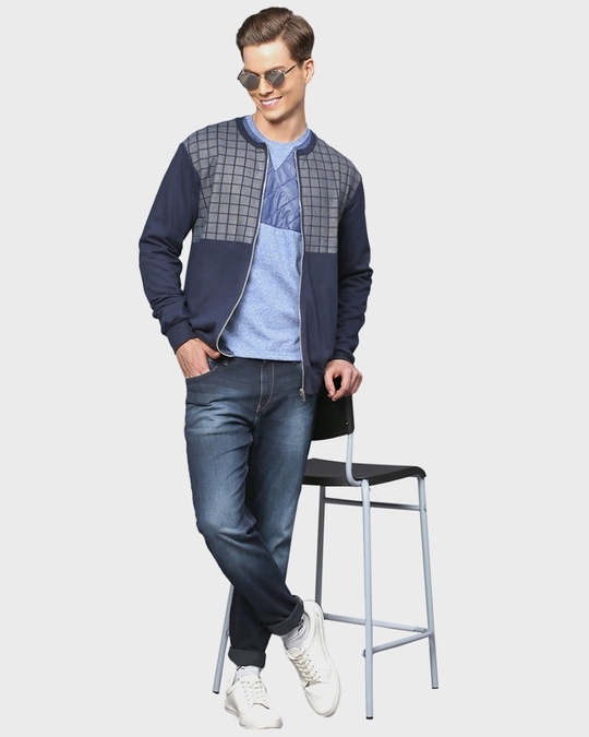 Shop Men's Navy Full Sleeve Stylish Windcheater Jacket