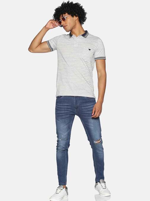 Shop Men's Half Sleeve Stylish Striped Casual T-Shirt-Full