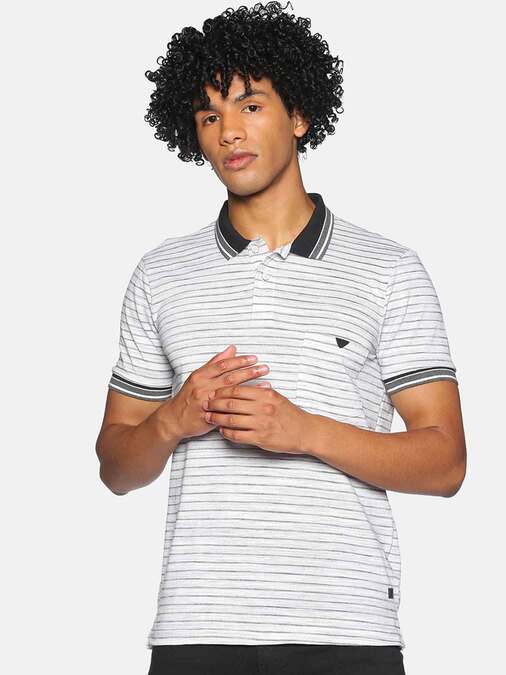 Shop Men's Half Sleeve Stylish Striped Casual T-Shirt-Front