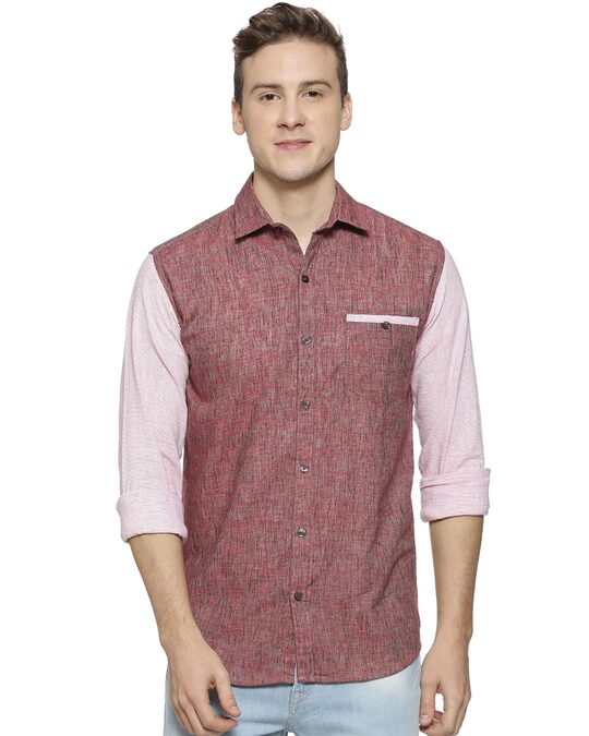 Shop Men's Pink Regular Fit Self Design Cotton Casual Shirt-Front