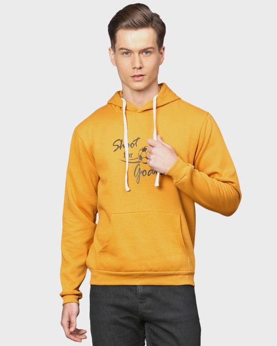 Shop Men's Yellow Typography Full Sleeve Stylish Casual Hooded Sweatshirt-Front