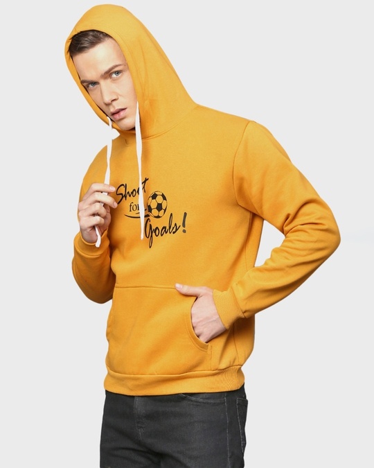 Shop Men's Yellow Typography Full Sleeve Stylish Casual Hooded Sweatshirt-Design