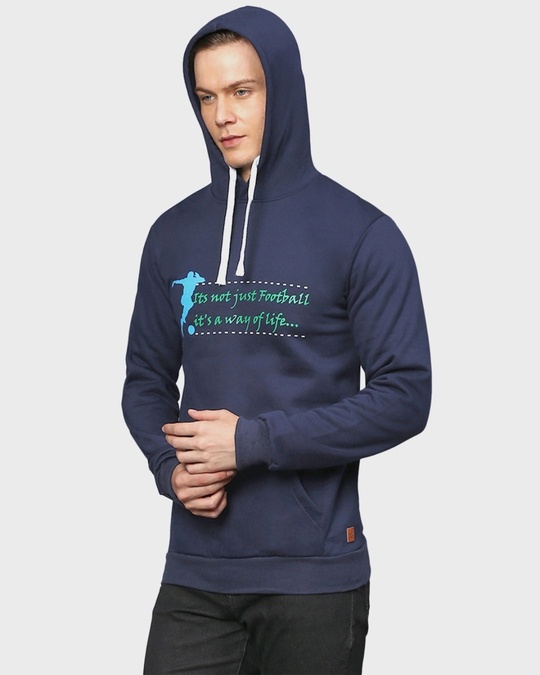 Shop Men's Blue Typography Full Sleeve Stylish Casual Hooded Sweatshirt-Design