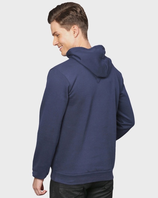 Shop Men's Blue Printed Full Sleeve Stylish Casual Hooded Sweatshirt-Back