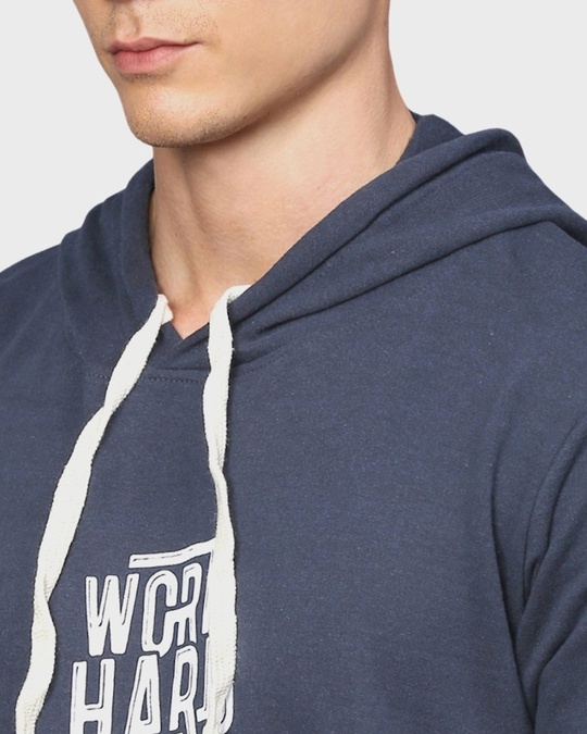 Shop Men's Blue Typography Full Sleeve Stylish Casual Hooded Sweatshirt-Full