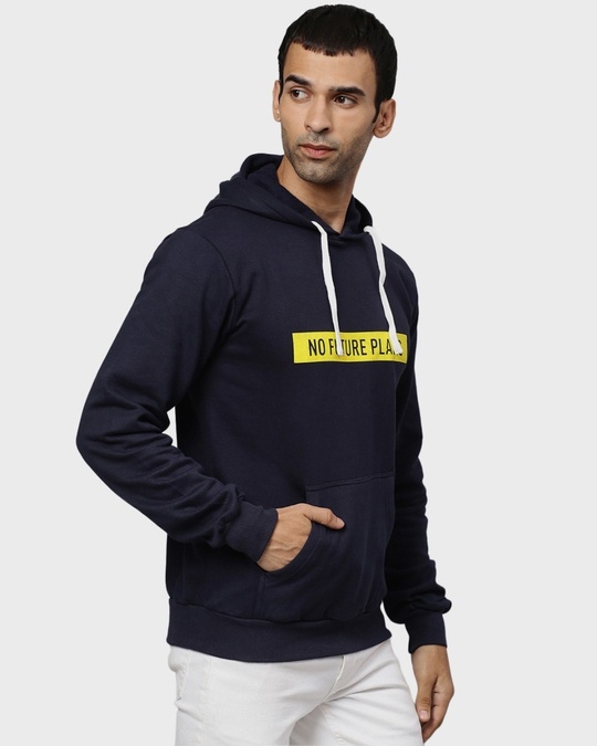 Shop Men's Blue Typography Full Sleeve Stylish Casual Hooded Sweatshirt-Full