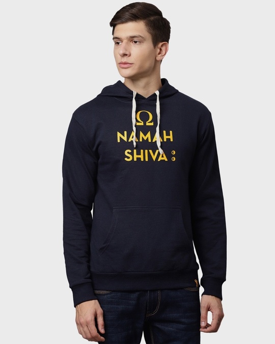 Shop Men's Blue Typography Full Sleeve Stylish Casual Hooded Sweatshirt-Front