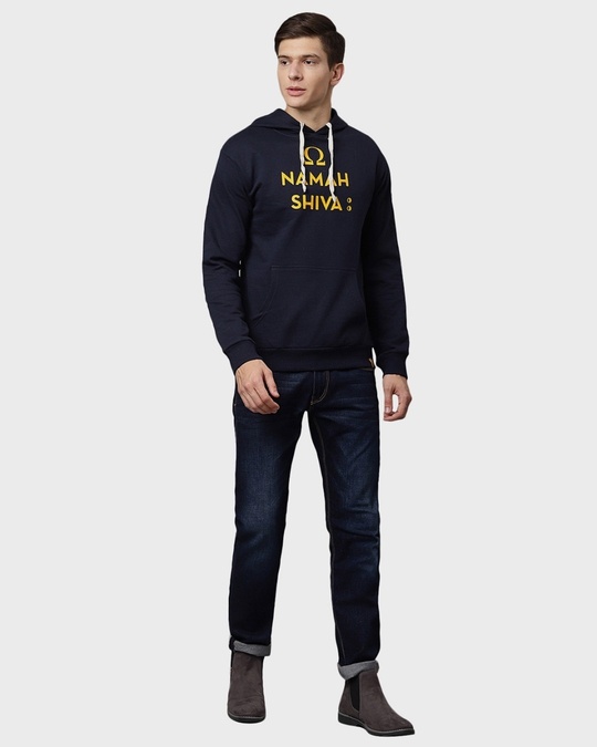 Shop Men's Blue Typography Full Sleeve Stylish Casual Hooded Sweatshirt