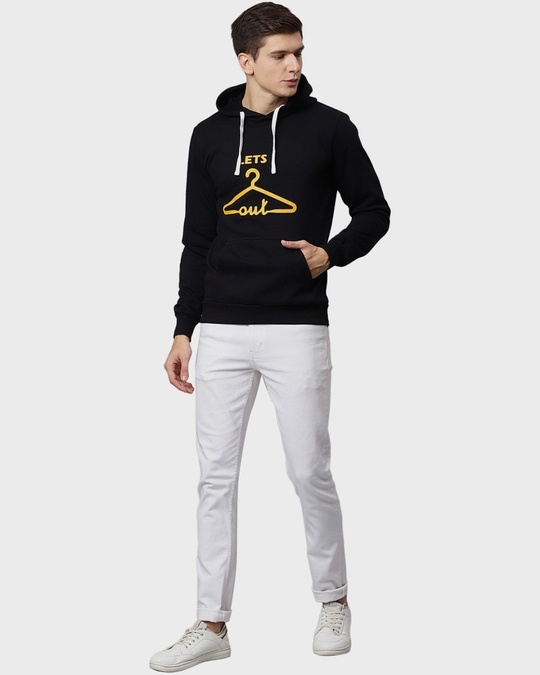 Shop Men's Black Typography Full Sleeve Stylish Casual Hooded Sweatshirt