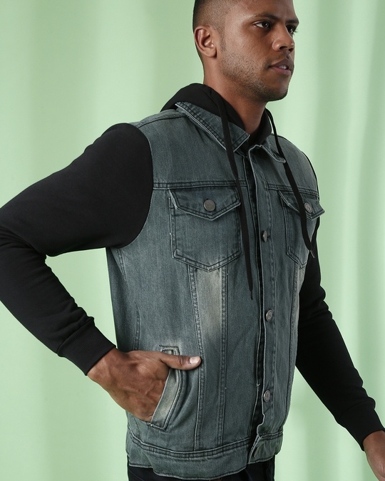 Shop Men's Grey & Black Color Block Regular Fit Jacket-Full