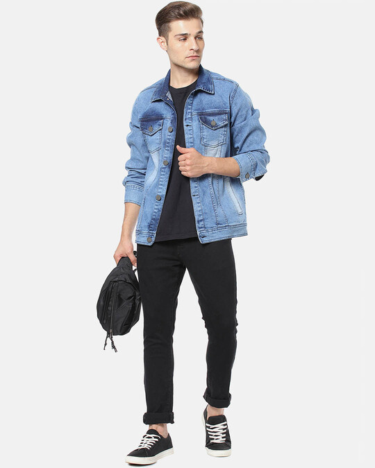 Shop Men Solid Stylish Casual Denim Jacket-Full