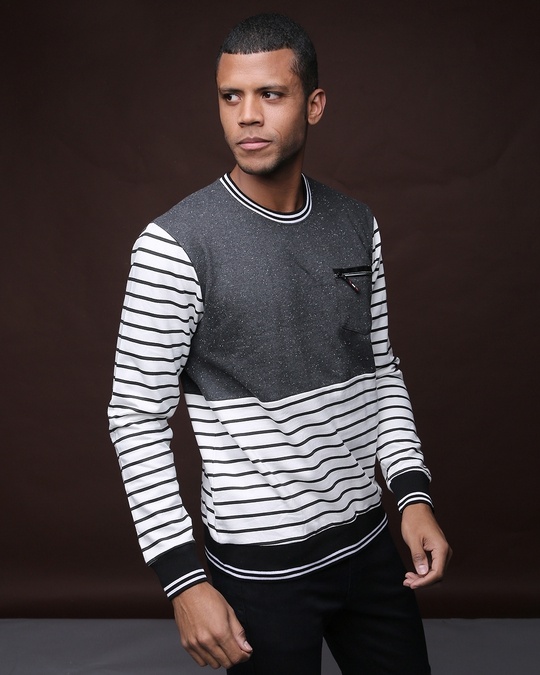 Shop Men's White & Grey Striped Regular Fit Sweatshirt-Full