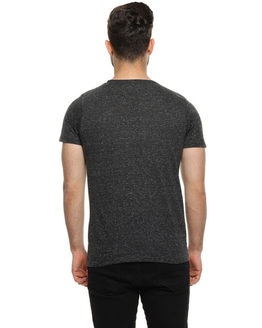 Shop Men's Self Design Asymmetric Charcoal Casual T-Shirt-Full