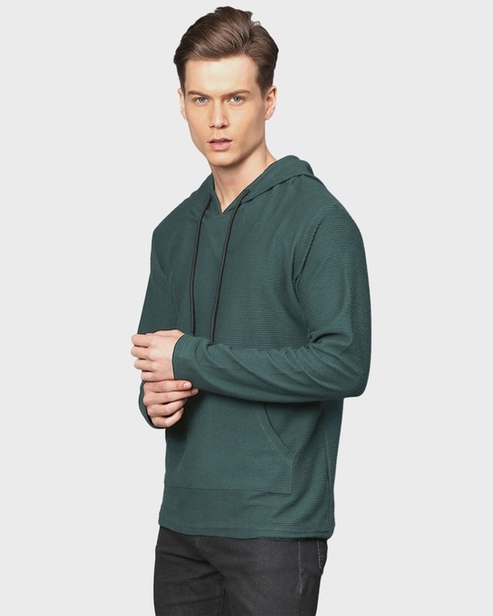 Shop Men's Green Solid Casual Hooded Sweatshirt-Front