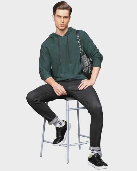 Shop Men's Green Solid Casual Hooded Sweatshirt