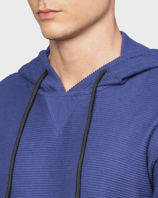 Shop Men's Blue Solid Casual Hooded Sweatshirt-Full