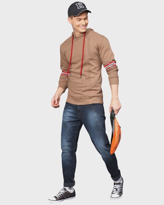 Shop Men's Brown Solid Full Sleeve Stylish Casual Sweatshirt