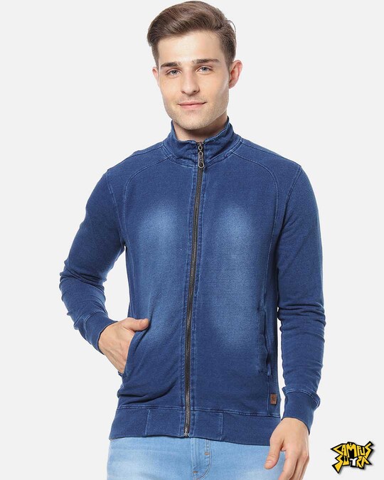 Shop Men Solid Stylish Casual Denim Jacket-Front